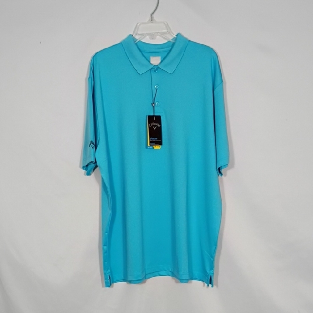 NWT Callaway Mens Blue Atoll Opti Dri Chev Golf Polo Mens Size XL Upf 50 Cooling